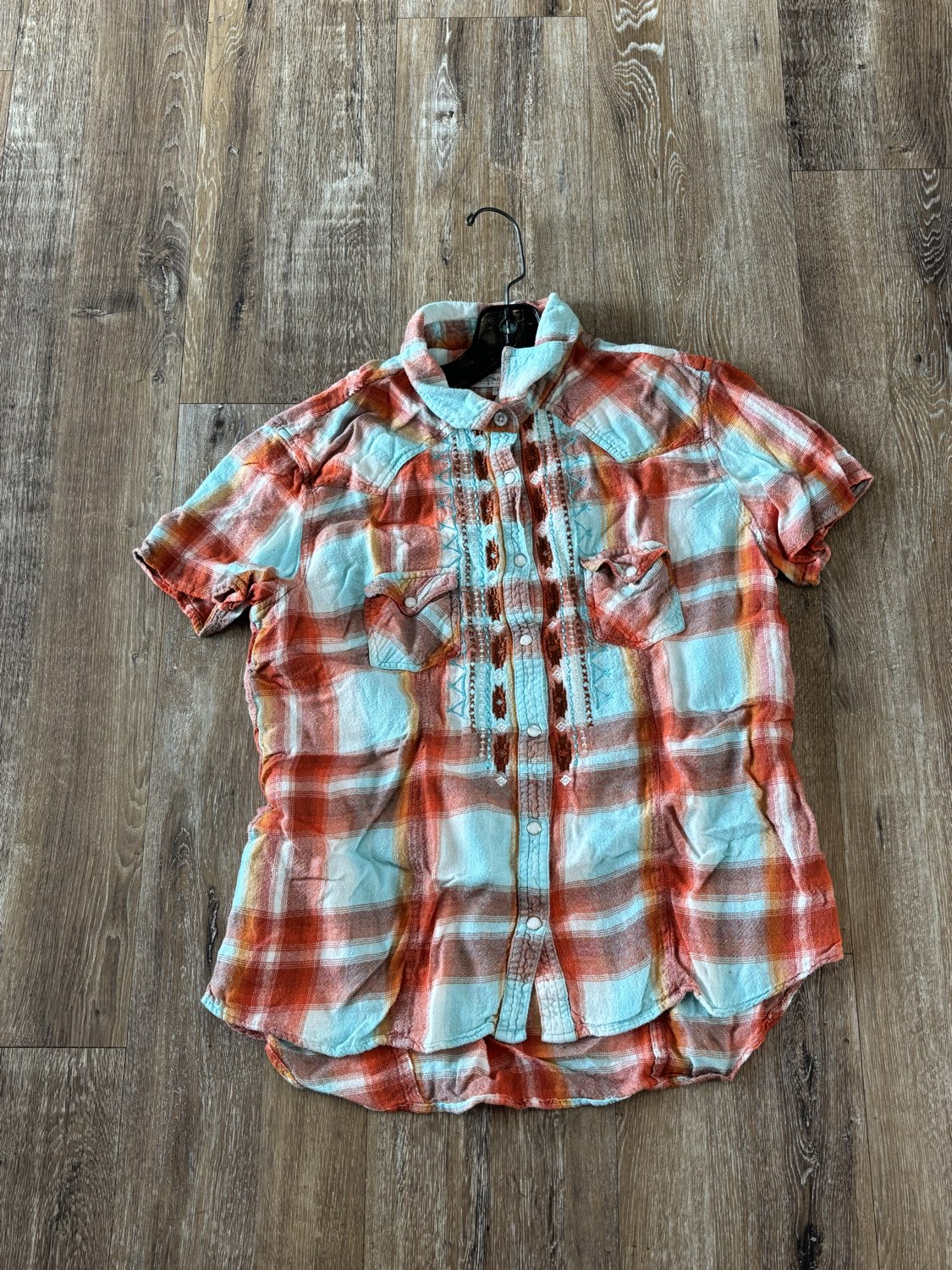 Orange and teal Panhandle short sleeve western shirt, Large