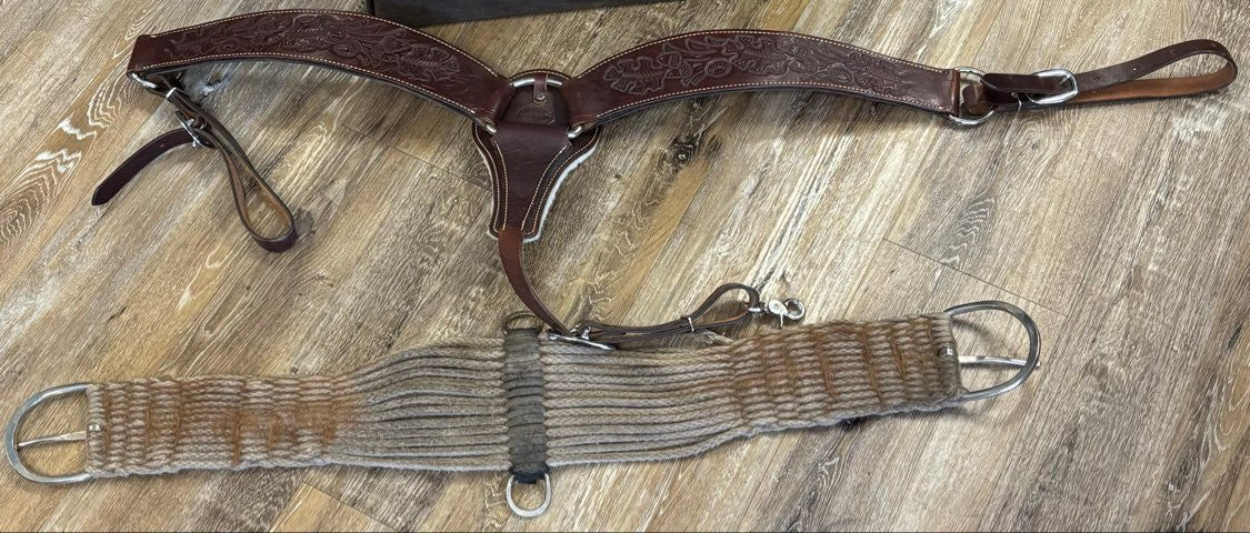 Circle Y western saddle 15" seat, 7.5" Gullett, cover, front cinch, back cinch, brand new custom breast collar included
