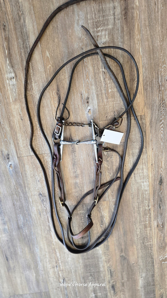 Harness Leather Quick Change Headstall with weighted reins
