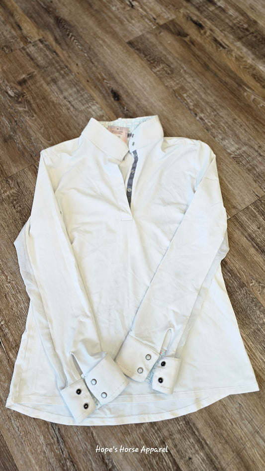 White Noble Long Sleeve Stretchy Show Shirt, Medium