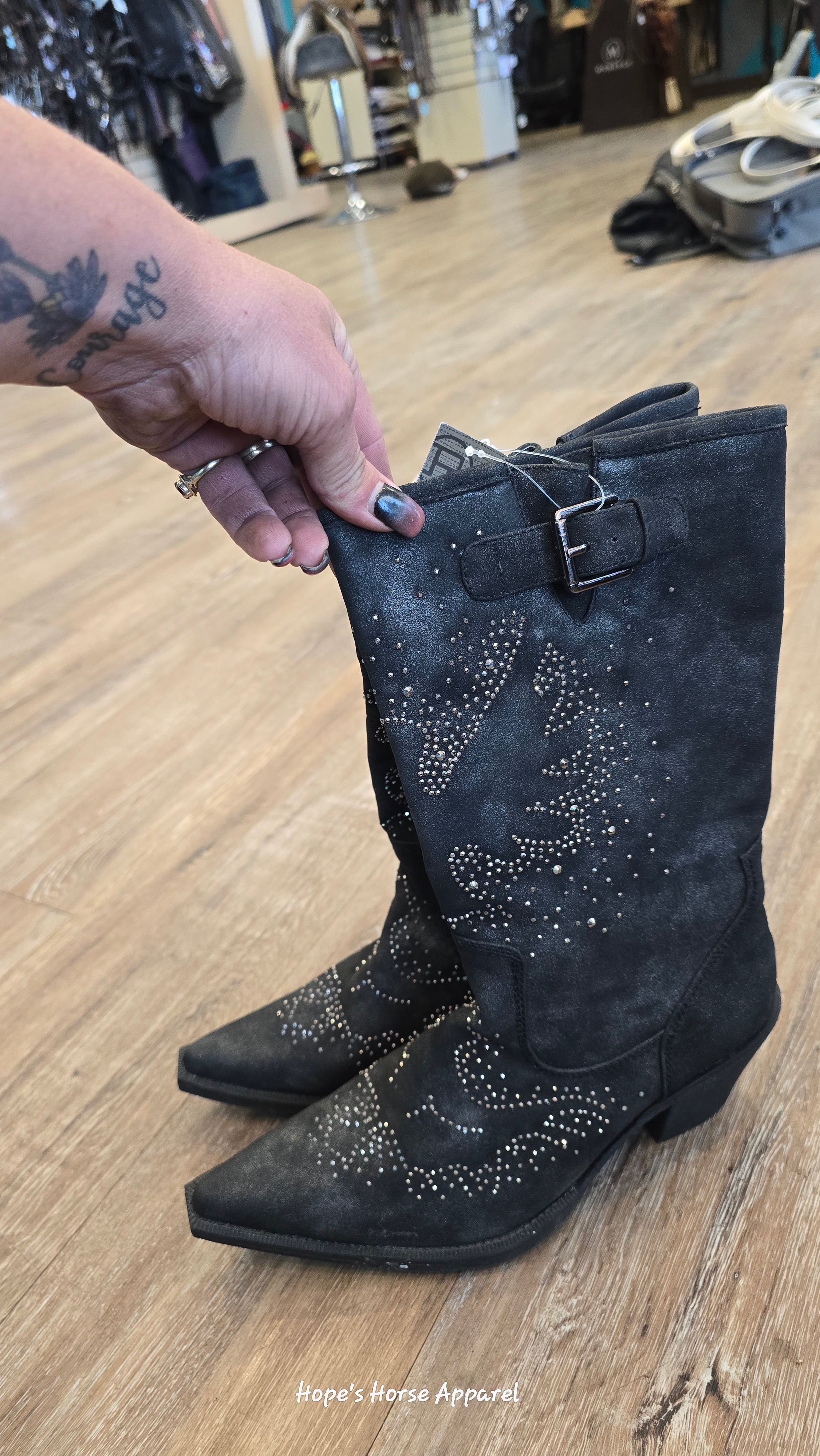 Black Roper Dress Boots, 8